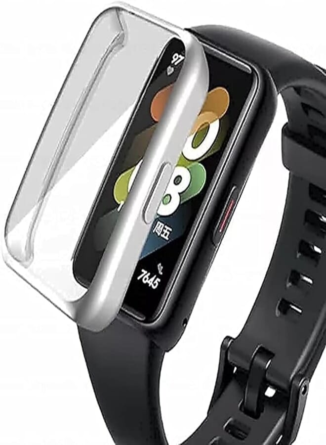 Dado Full Cover Case Protector Compatible with Huawei Band 7 Watch, TPU case protector (Silver)